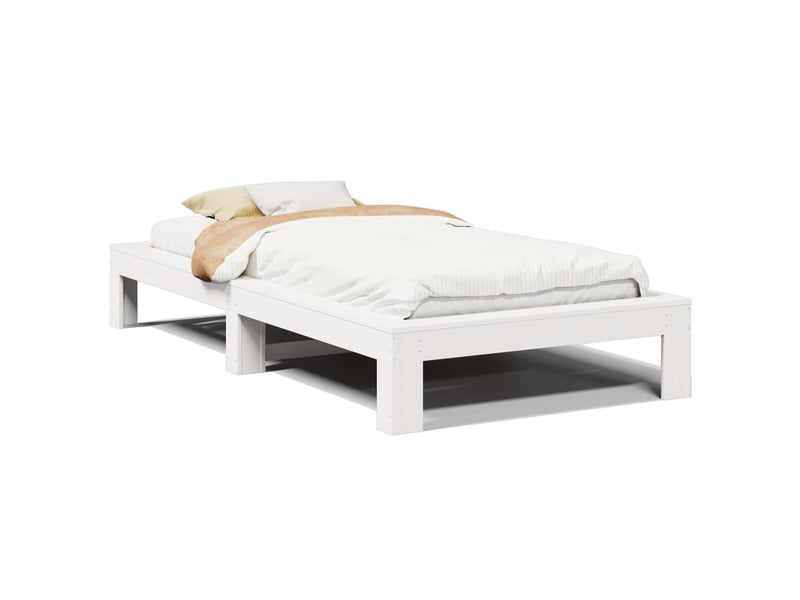  Lit simple- lit adulte -  cadre de lit sans matelas blanc 100x200 cm bois de pin massif  - Conforama A