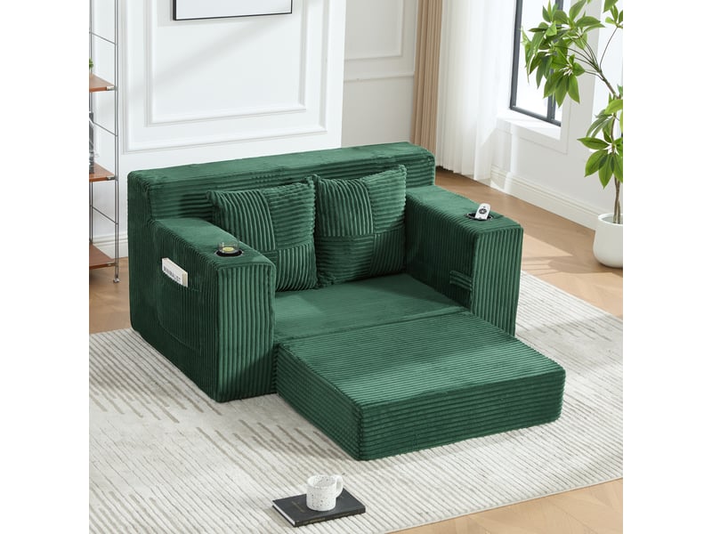  Canapé-lit deux places avec deux coussins et un porte-gobelet - vert  - Conforama D