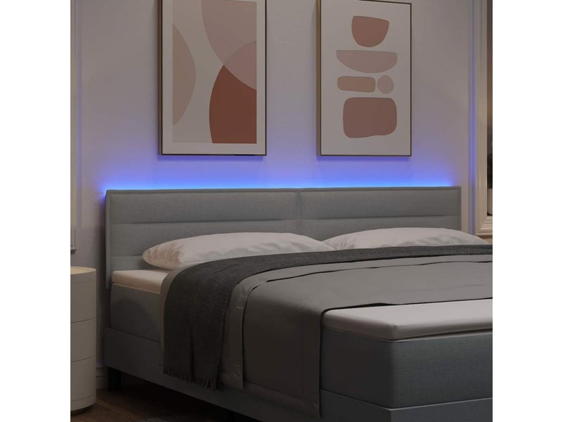Tête de lit | panneau de tête de lit led avec bandes led gris clair 180 cm tissu - Conforama E