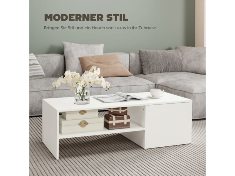  Table basse réglable en panneau blanc avec rails métalliques et patins de protection  - Conforama B
