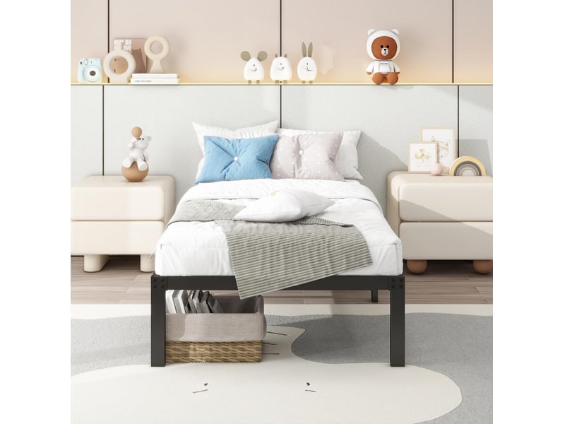Lit simple 90 × 200 cm en métal avec rangement sous le lit, structure silencieuse pour chambre - Conforama D
