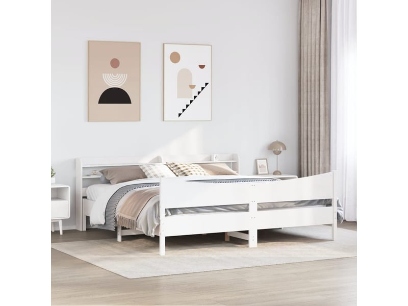  Lit double- lit adulte -  cadre de lit et tête de lit blanc 200x200 cm bois de pin massif  - Conforama B