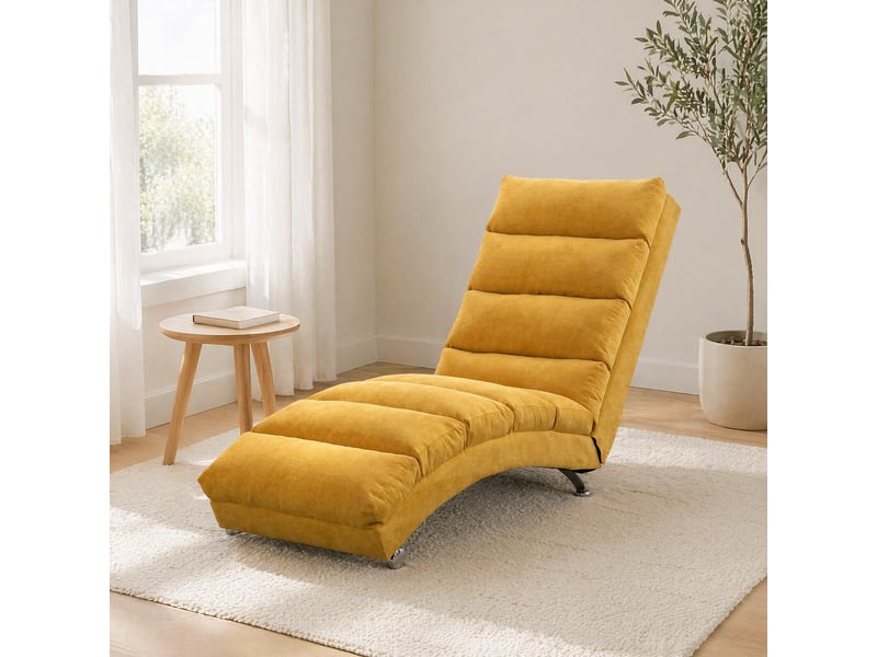  Fauteuil de massage fixe à vibration douce, poche latérale en lin jaune moutarde  - Conforama C