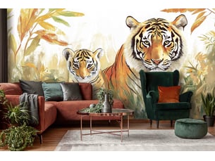 Papier peint panoramique intissé tigre animaux beige - 350x250 cm - papier peint enfant