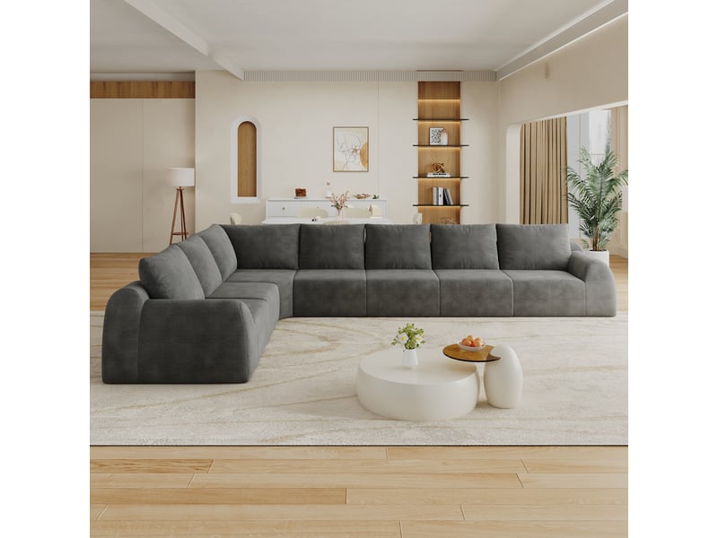 Canapé d'angle, canapé de salon, gris foncé, sans montage, format compressé, pour salon, appartement, chambre - Conforama E