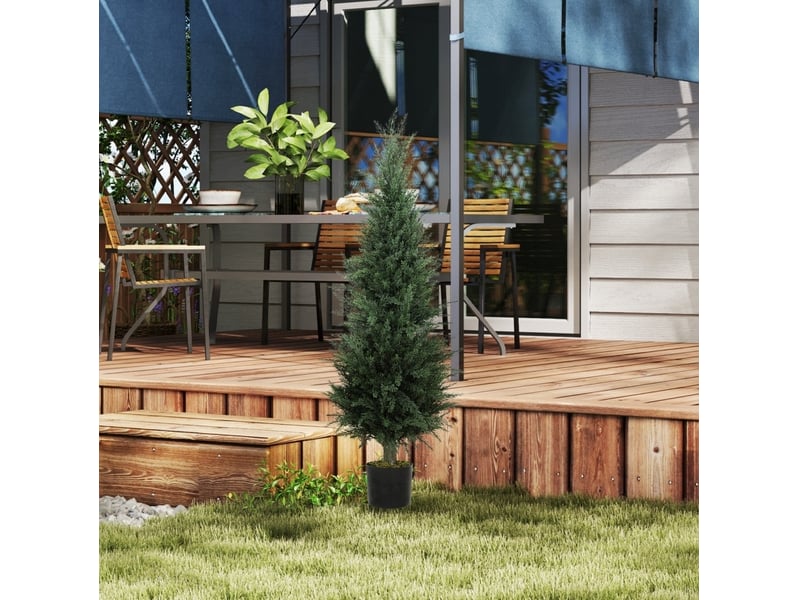 Plante artificielle cyprès 120 cm – vert – 638 feuilles, résistante aux uv, avec pot décoratif intérieur extérieur - Conforama B