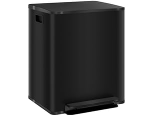 Poubelle à pédale ulevr 2 x 25 l pour tri des déchets, acier inoxydable 410 noir, couvercle soft-close, 47,7 x 37,5 x 55 cm