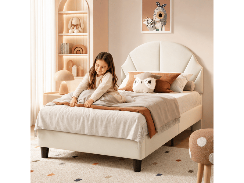 Lit rembourré 90x200 cm avec sommier à lattes, lit enfant avec tête de lit réglable, nuage, lit simple - lit simple enfant 90x200 cm - tête de lit réglable en hauteur - 1 personne - lit fille 90x200 - cadre de lit enfant - velo… - Conforama E