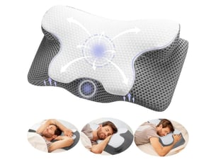 Oreiller cervical ergonomique en mousse a memoire de forme 60x34 cm soutien cannelure 10 13 cm