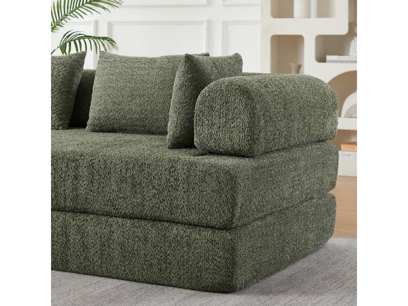  Canapé droit convertible ,2 places,ase antidérapante,4 coussins inclus,200 x 68 x 75 cm,vert  - Conforama E