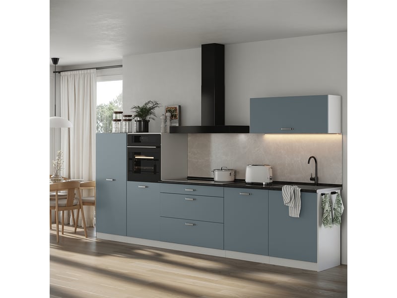  Vicco cuisine, bleu-grisblanc, 340cm plan de travail marbre  - Conforama C