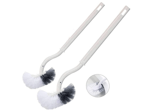 Lot de 2 brosses de toilette en plastique blanc avec de longs manches et des poils durables pour un nettoyage en profondeur
