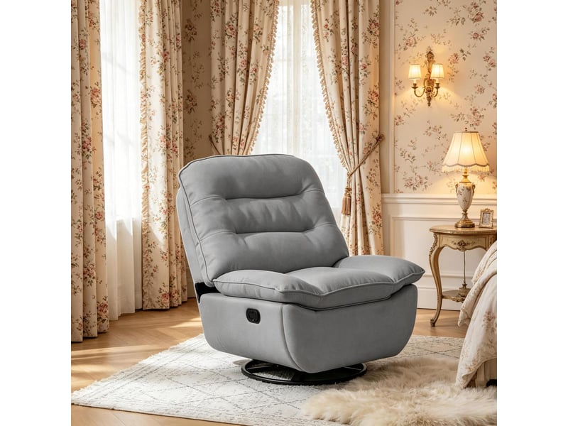  Fauteuil relax inclinable et pivotant 360° - 95 x 49,5 x 106 cm - avec repose-pieds intégré - tissu effet lin - gris foncé  - Conforama B