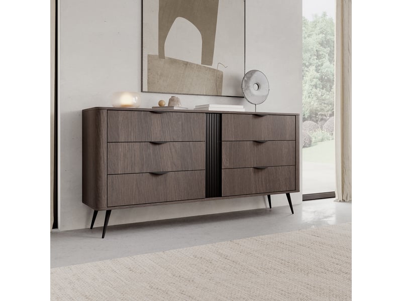  Buffet kaba, commode 6 tiroirs, 163x38x81h cm marron noyer Kaba - Conforama B