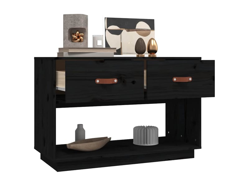  Meuble tv - banc tv - meuble de rangement noir 90x40x60 cm bois de pin massif  - Conforama E