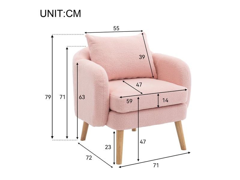  Fauteuil teddy rose 1 place avec coussin, assise rembourrée 14 cm et style moderne pour votre intérieur  - Conforama C