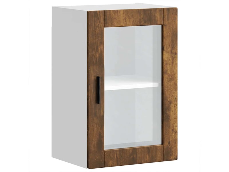  Meuble de rangement, armoire murale de cuisine avec porte en verre porto chêne fumé shl253  - Conforama A