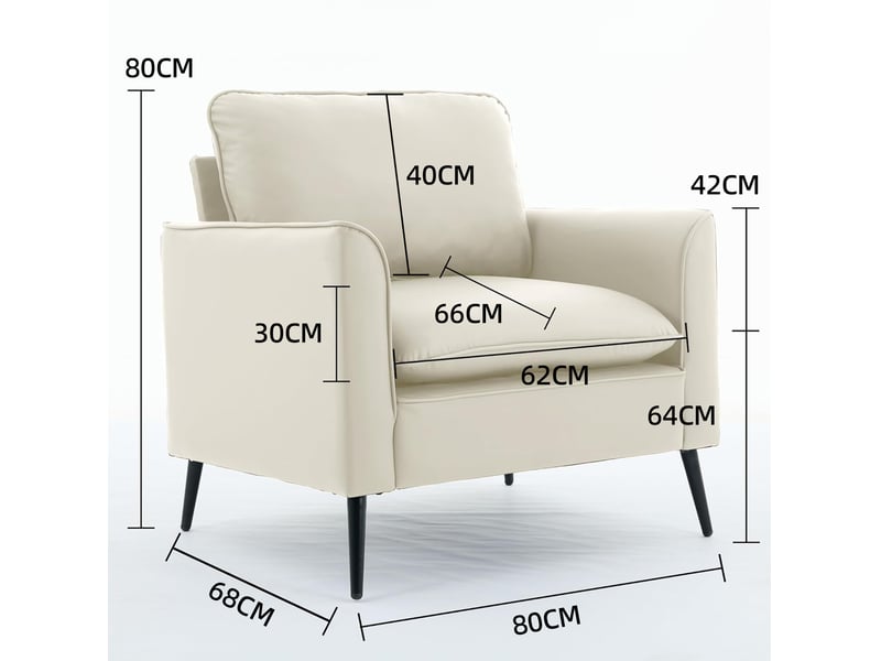  Fauteuil 1 place en similicuir blanc 80x68x80 cm style nordique rétro  - Conforama C