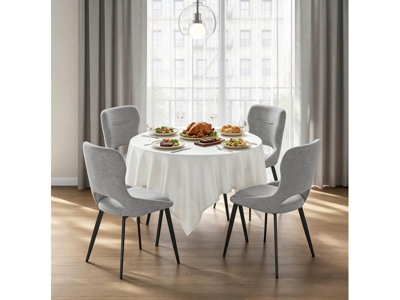  Lot de 4 chaises de salle à manger grises en tissu avec accoudoirs et piètement métal, confort et style design  - Conforama B
