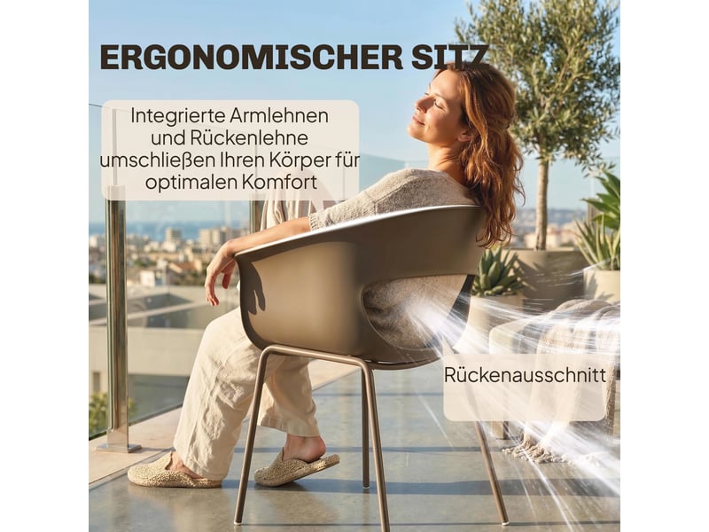  Lot de 4 chaises de jardin avec accoudoirs plastique et métal café 61x51x74 cm  - Conforama E