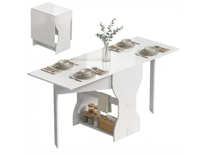 Table de salle à manger pliante, table de cuisine avec rangement pour 2 à 4 personnes, table pliante idéale pour les petits espaces, 160 x 60 x 75cm - Conforama A