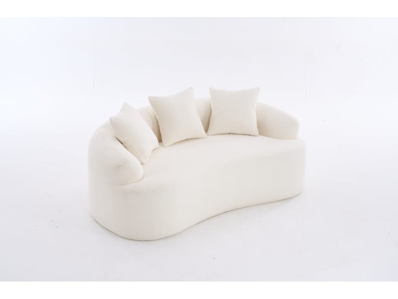  Canapé droit modulable 2 places incurvé avec 3 coussins décoratifs, assise profonde en chenille blanc cassé  - Conforama A