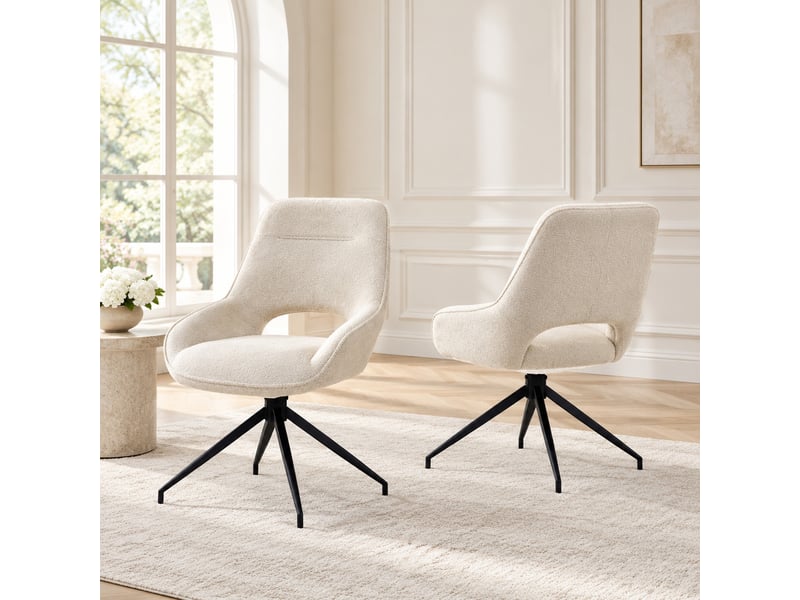 Lot de 2 chaises de salle à manger pivotantes 360°,tissu et métal noir,beige - Conforama B