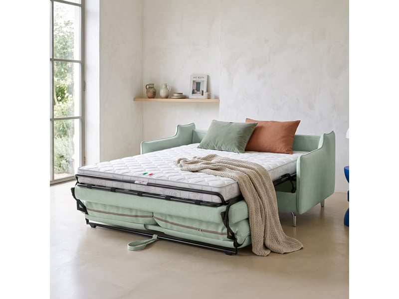  Canapé droit convertible 3 places en tissu chenille vert sauge - ouverture express - astoria Astoria - Conforama C