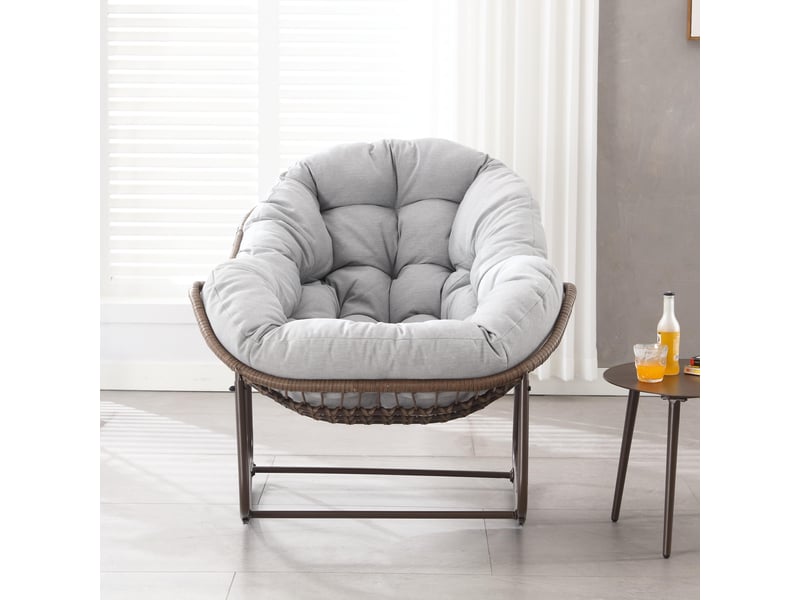 Fauteuil à bascule, fauteuil berçant de patio, cadre en métal, avec coussin en forme d'œuf, gris clair - Conforama B