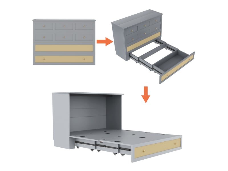  Lit 140x200 cm multifonction gris – rangements, étagère tête de lit et connectique usb  - Conforama D