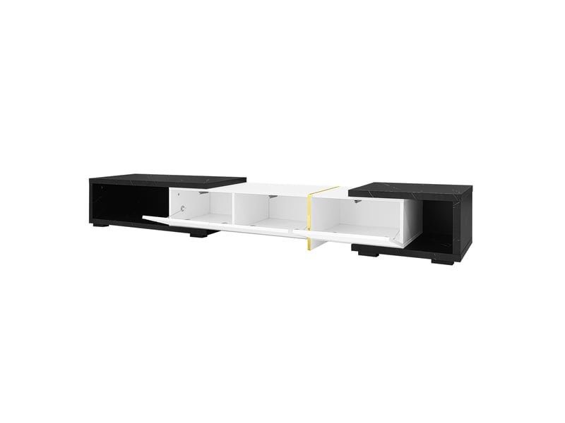  Meuble tv 140x40x30 cm modulable motif marbre avec 3 portes, blanc et noir  - Conforama D