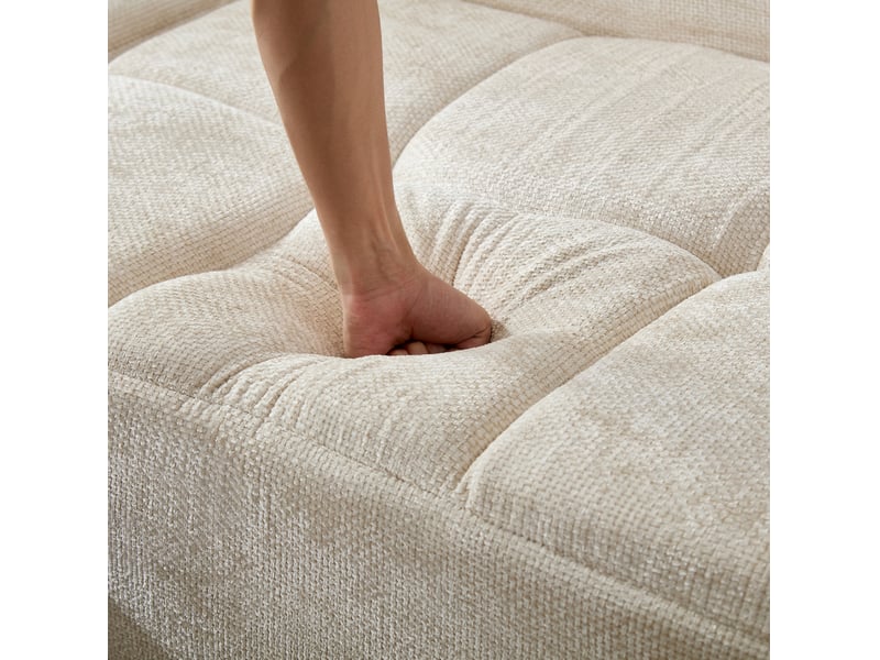  Canapé d'angle 263 x 132,5 cm beige en chenille, 4 places avec poche latérale intégrée  - Conforama E
