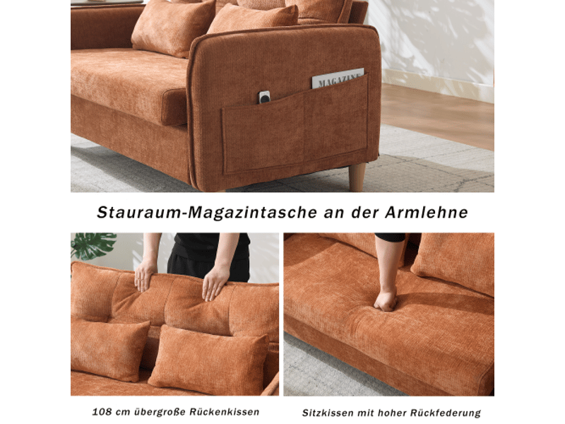 Canapé 2 places 127 cm - accoudoirs - tissu chenille marron - poches latérales - montage facile - idéal bureausalon - Conforama E