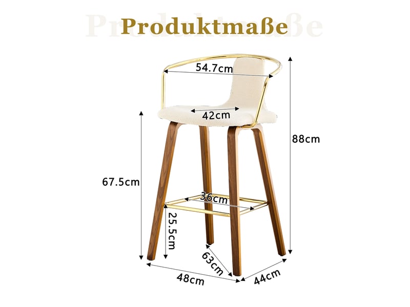  Lot de 2 tabourets de bar,54.7x44x88 cm,avec accoudoirs,tissu teddy,blanc crème  - Conforama C