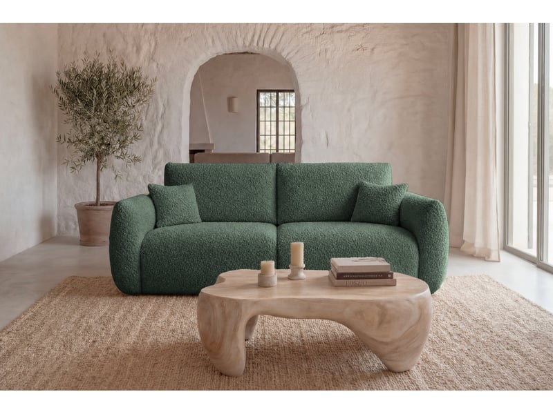  Elio mini - canapé droit convertible tissu bouclette 2 places vert  - Conforama D
