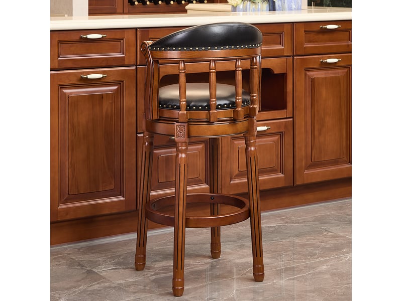  Tabouret de bar pivotant 360°,54,8x54,8x96 cm,avec dossier,cuir véritable,noir  - Conforama D
