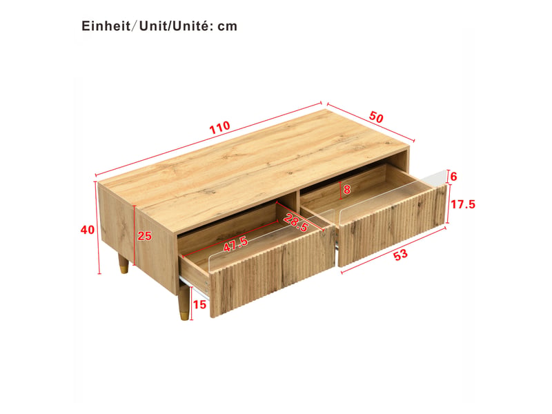  Table basse led moderne avec 2 tiroirs 110 x 50 x 40 cm cravdom  - Conforama E