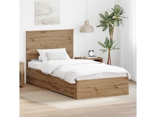 Lit adulte, lit simple, cadre de lit chêne artisanal 100x200cm bois d'ingénierie cf5641