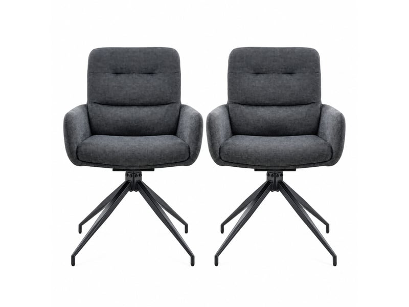  Lot de 2 chaises de salle à manger 49x50x85 cm, fauteuil de table cuisine, pivotantes 360°, cadre métal, assise pu, noir et gris foncé  - Conforama A