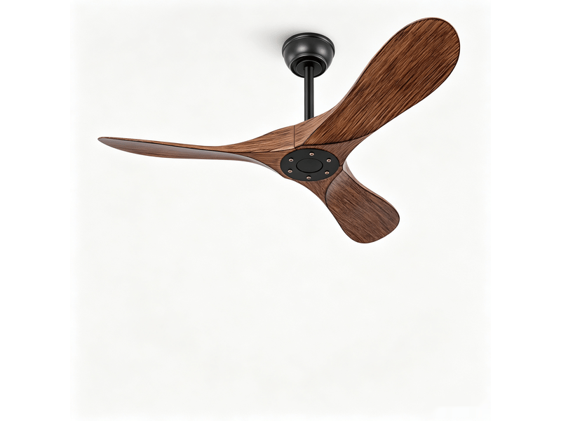  Ventilateur de plafond 42 sans éclairage, moteur dc silencieux réversible, 6 vitesses, télécommande, noir et noyer foncé  - Conforama A