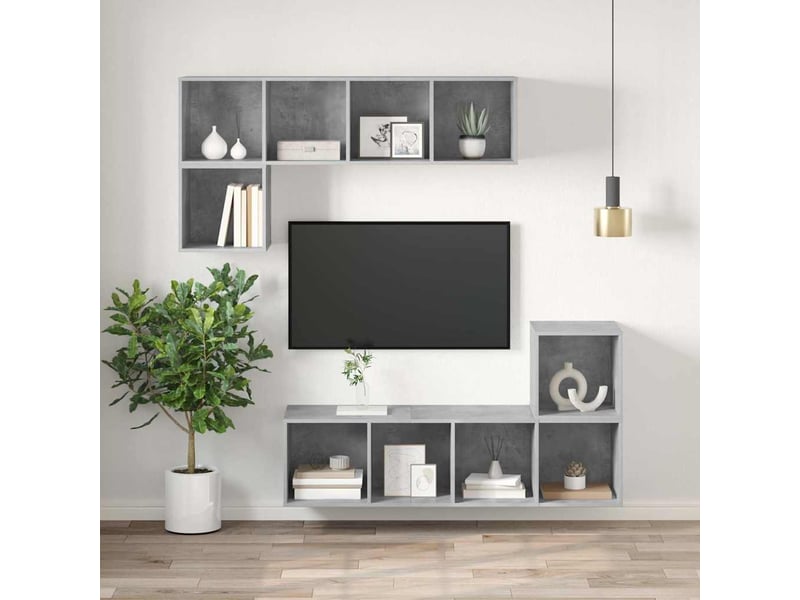  Meuble tv - banc tv - meuble de rangement mural gris béton 37x37x107 cm bois d’ingénierie  - Conforama C