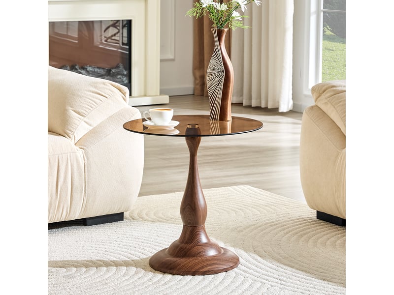  Table d'appoint ronde en verre trempé marron ø50 cm, piètement métal, h 51,5 cm  - Conforama D