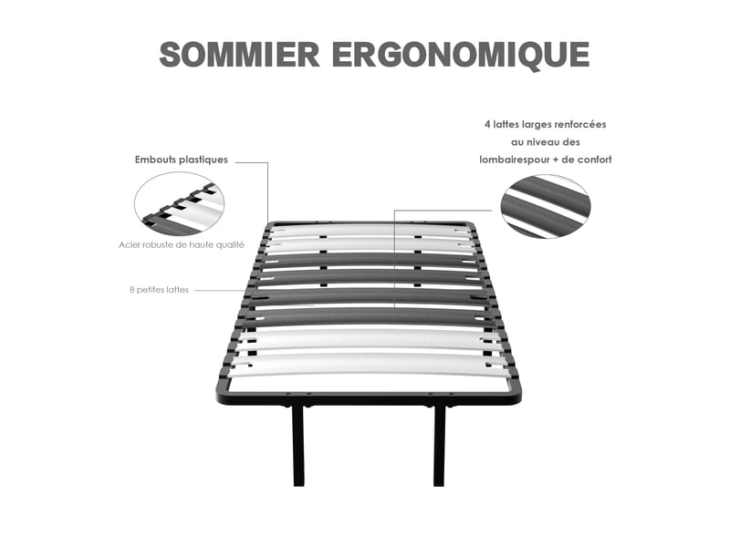  Sommier 90x190 cm, 6 pieds durable, sommier à lattes pour adulte  - Conforama C