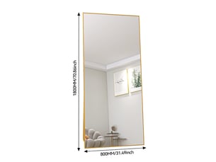 Miroir sur pied - 180 x 80 cm - or - miroir plein pied rectangulaire extra-large en verre trempé, cadre en alliage d'aluminium