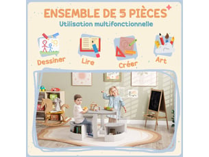 Table enfant avec 4 chaises 5 pièces avec rangement, ø 78 x 49 cm, cadeau pour fille garçon 3-8 ans, gris