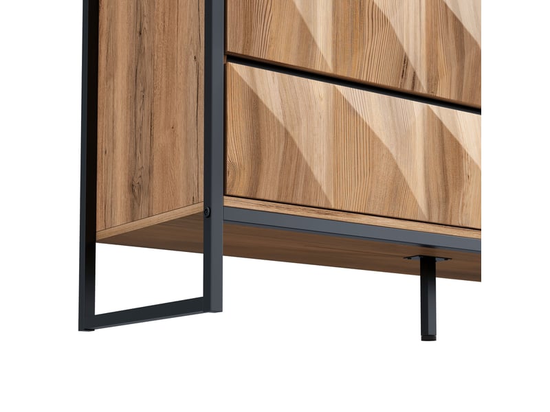  Buffet rangement 6 tiroirs noir bois naturel meuble bas moderne structure métal 120x80cm  - Conforama E