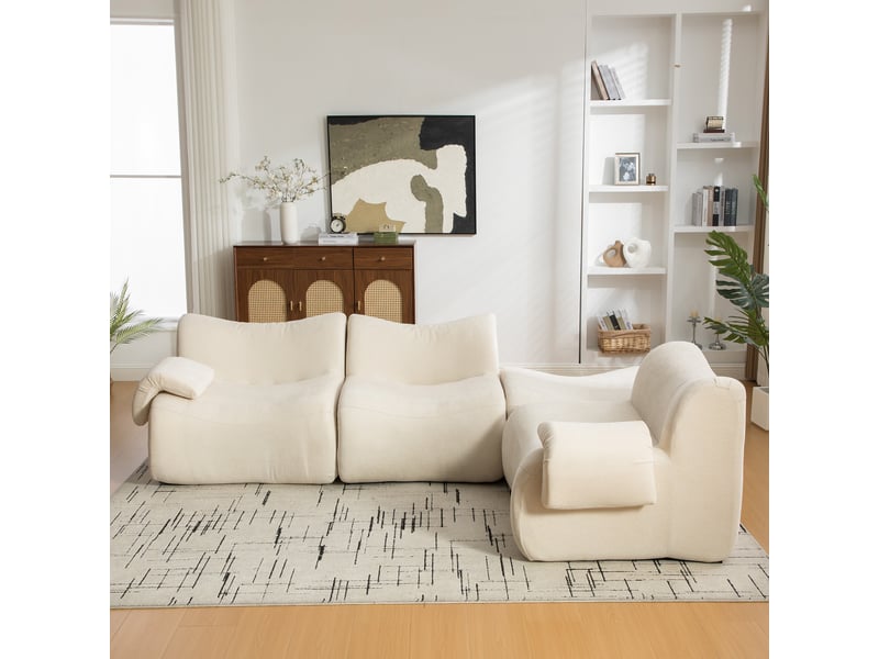  Canapé modulaire en chenille sans montage 3 places beige - confort moelleux et base antidérapante  - Conforama B