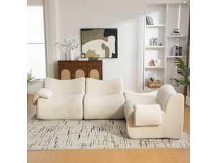 Canapé modulaire en chenille sans montage 3 places beige - confort moelleux et base antidérapante