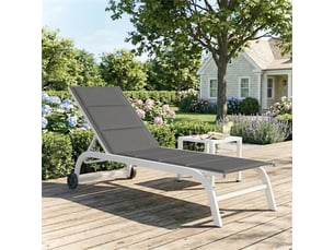 Transat de jardin à roulettes, en textline avec structure en aluminium, gris foncé et blanc