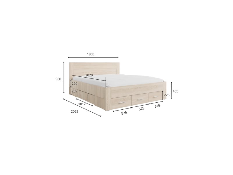  Lit adulte fjord 180x200cm blanc mat avec 5 tiroirs sans sommier  - Conforama C